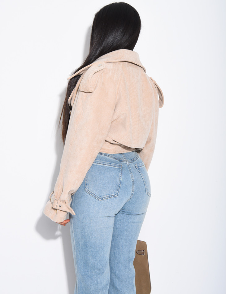 Kurze Perfecto-Jacke aus Wildlederimitat zum Binden