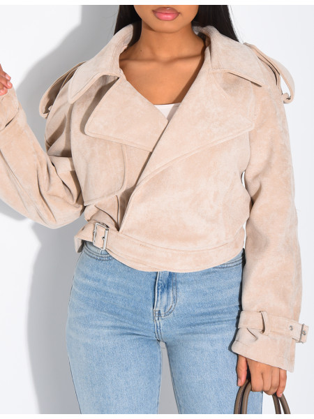 Kurze Perfecto-Jacke aus Wildlederimitat zum Binden