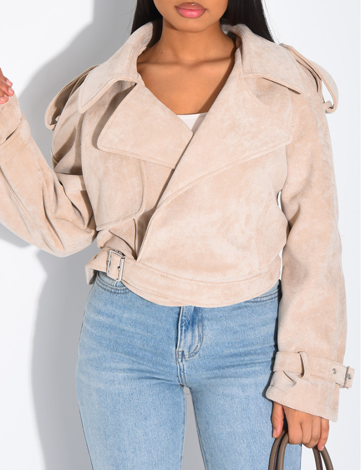 Kurze Perfecto-Jacke aus Wildlederimitat zum Binden