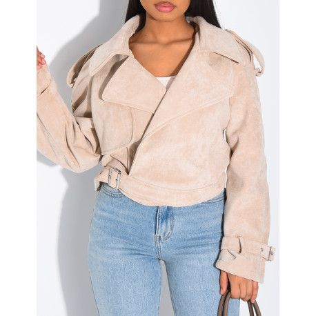 Kurze Perfecto-Jacke aus Wildlederimitat zum Binden