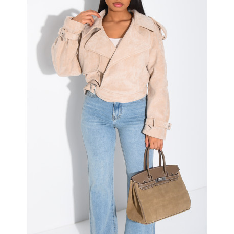 Kurze Perfecto-Jacke aus Wildlederimitat zum Binden