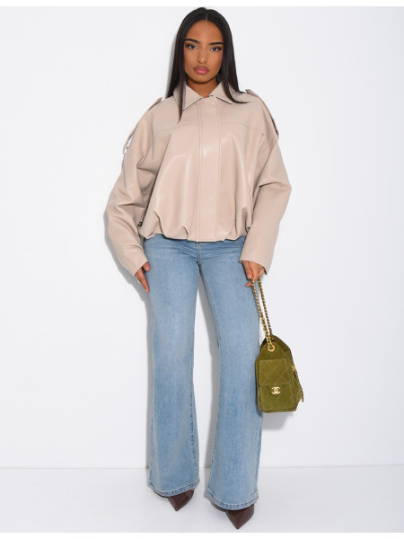 Flared faux leather bomber jackets