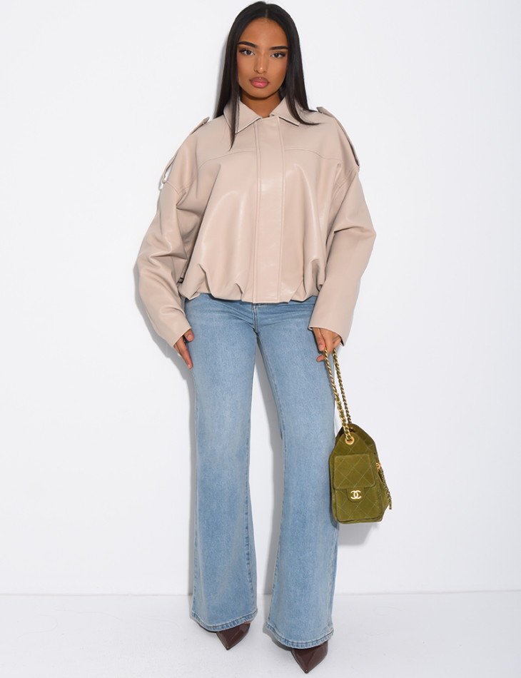 Flared faux leather bomber jackets