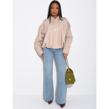 Flared faux leather bomber jackets