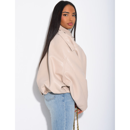 Flared faux leather bomber jackets