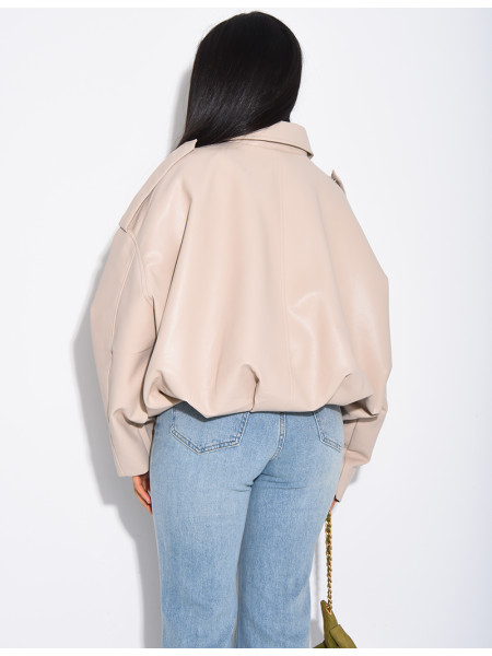 Flared faux leather bomber jackets
