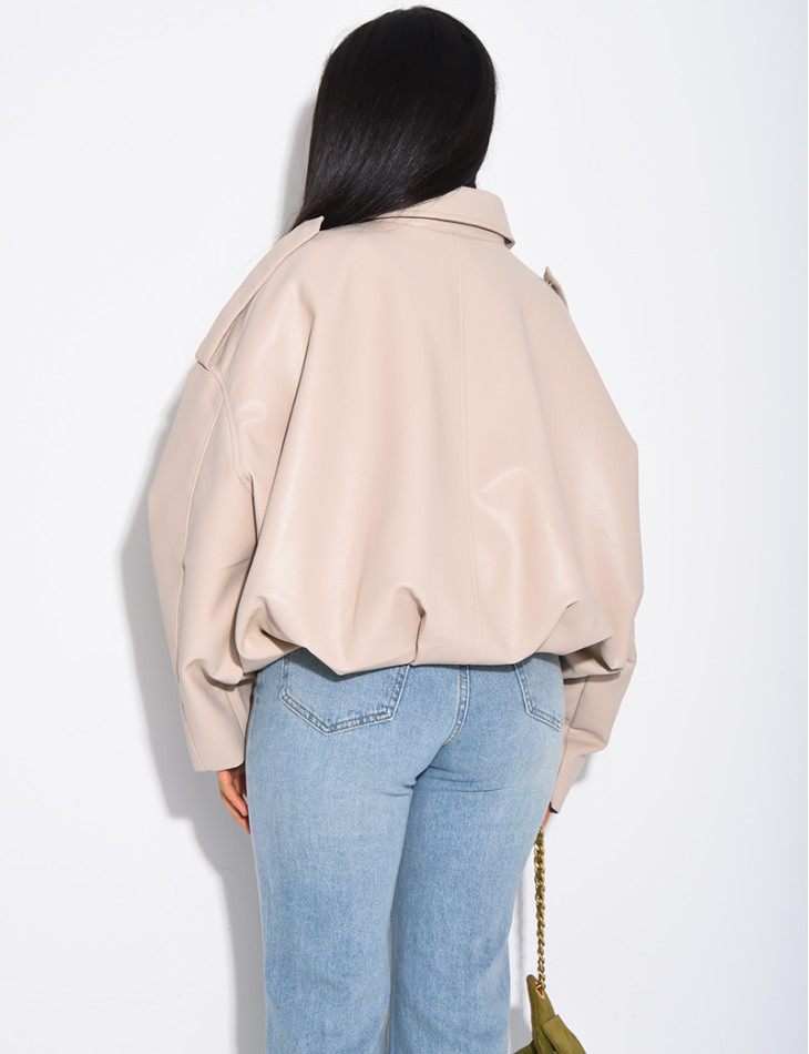 Flared faux leather bomber jackets