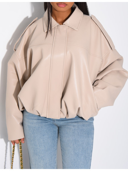 Flared faux leather bomber jackets