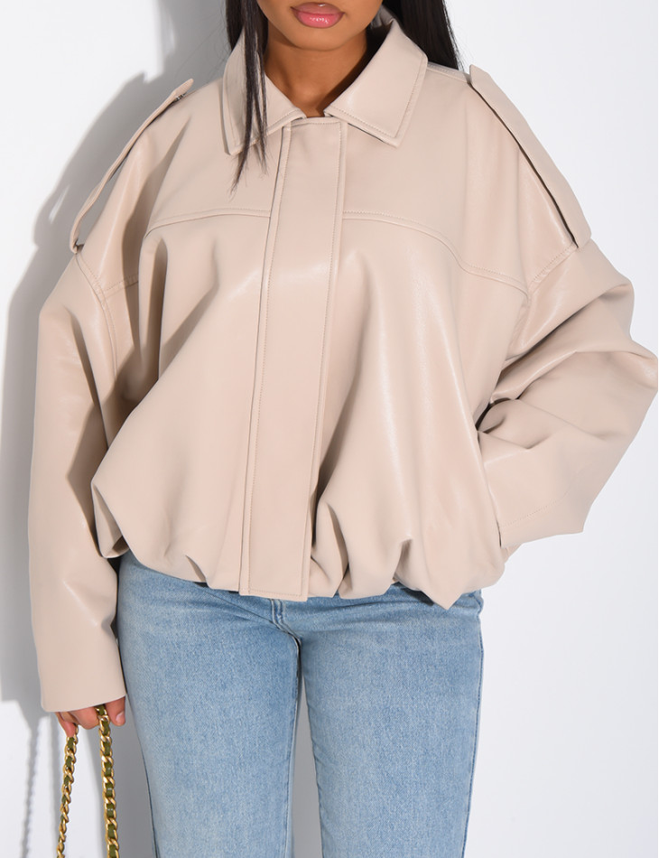 Flared faux leather bomber jackets