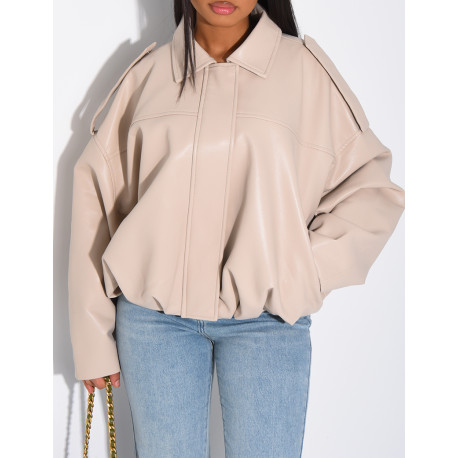 Flared faux leather bomber jackets