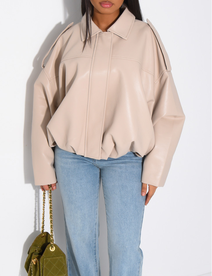 Flared faux leather bomber jackets