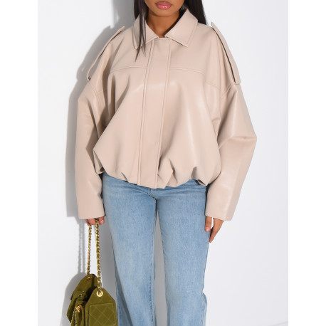 Flared faux leather bomber jackets