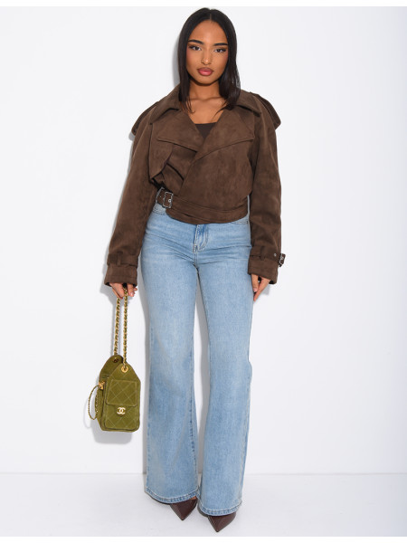 Kurze Perfecto-Jacke aus Wildlederimitat zum Binden