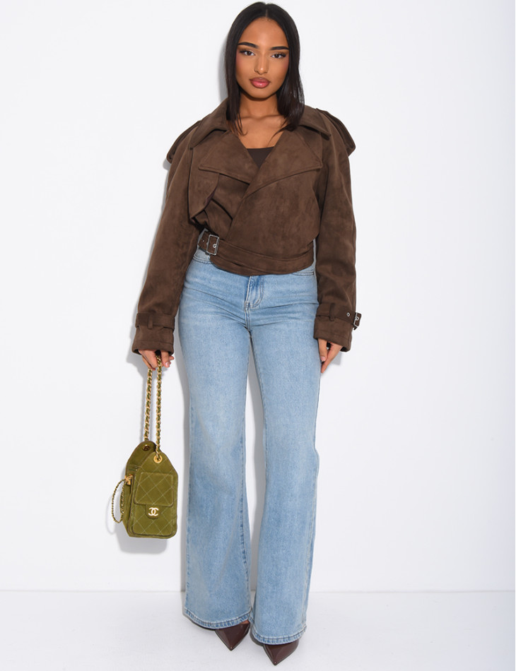 Kurze Perfecto-Jacke aus Wildlederimitat zum Binden