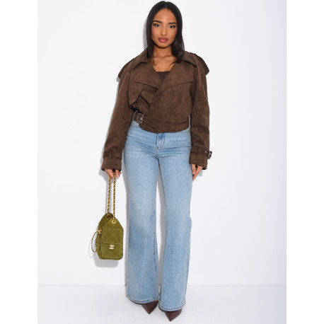 Kurze Perfecto-Jacke aus Wildlederimitat zum Binden