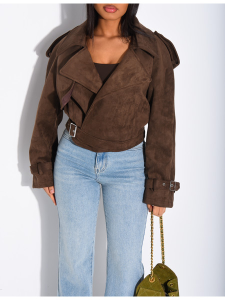 Kurze Perfecto-Jacke aus Wildlederimitat zum Binden