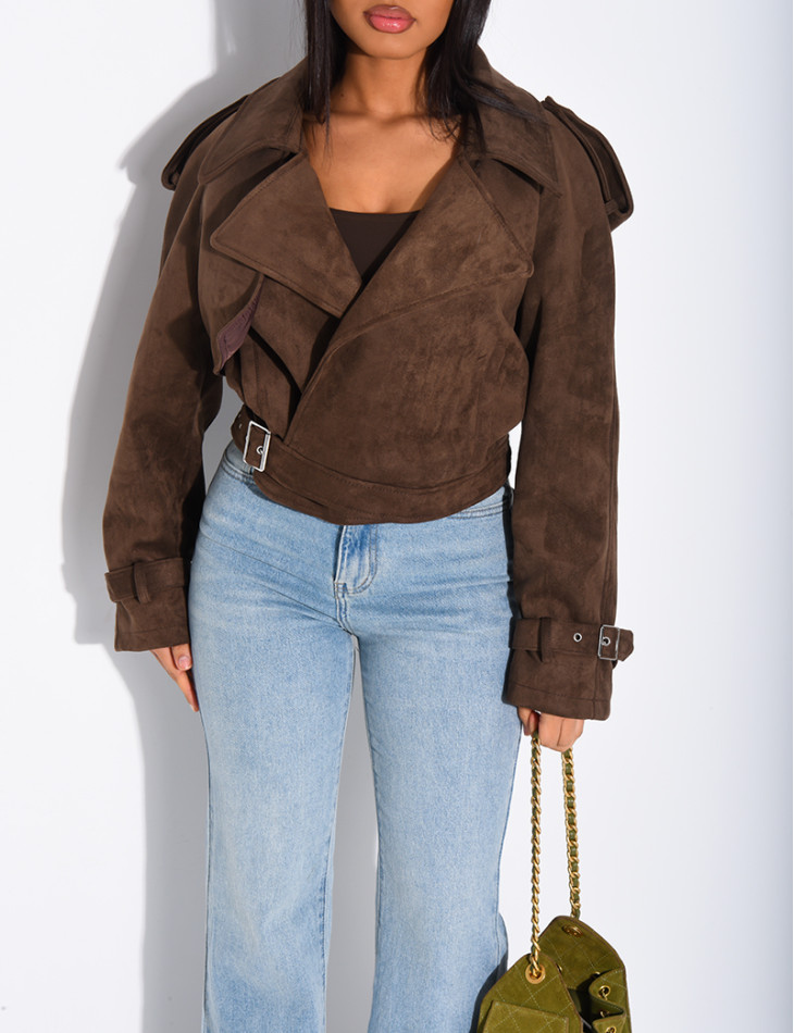 Kurze Perfecto-Jacke aus Wildlederimitat zum Binden