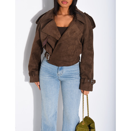 Kurze Perfecto-Jacke aus Wildlederimitat zum Binden