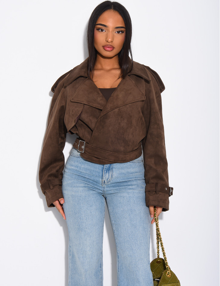 Kurze Perfecto-Jacke aus Wildlederimitat zum Binden