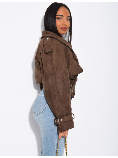 Kurze Perfecto-Jacke aus Wildlederimitat zum Binden