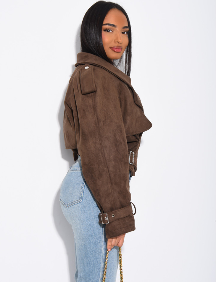 Kurze Perfecto-Jacke aus Wildlederimitat zum Binden