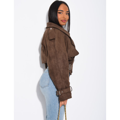 Kurze Perfecto-Jacke aus Wildlederimitat zum Binden