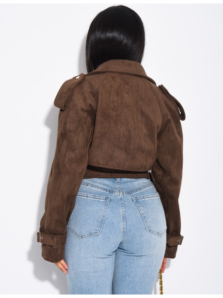 Kurze Perfecto-Jacke aus Wildlederimitat zum Binden