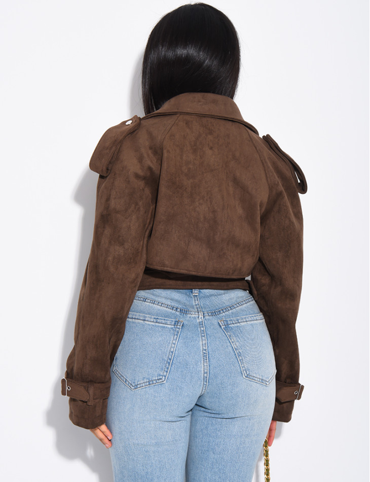 Kurze Perfecto-Jacke aus Wildlederimitat zum Binden