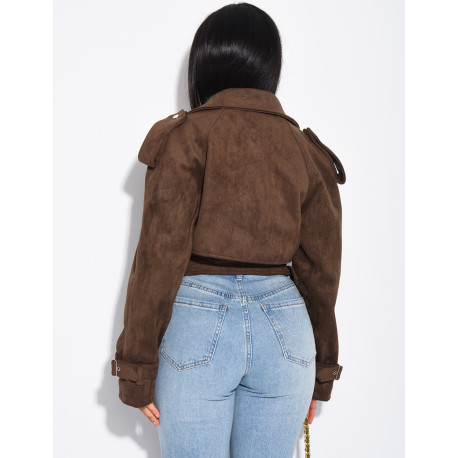 Kurze Perfecto-Jacke aus Wildlederimitat zum Binden