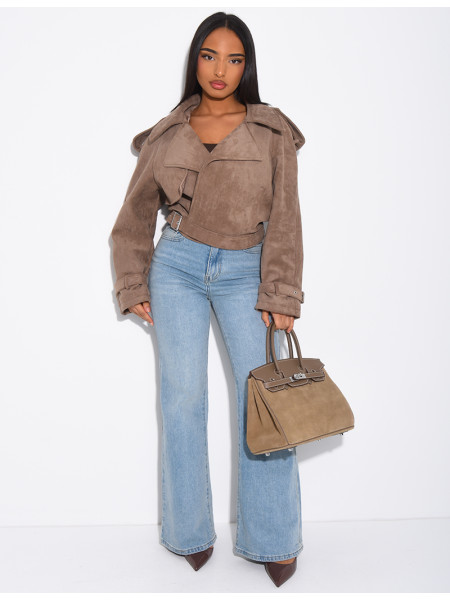 Kurze Perfecto-Jacke aus Wildlederimitat zum Binden