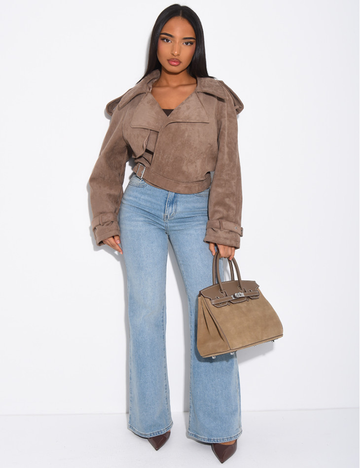 Kurze Perfecto-Jacke aus Wildlederimitat zum Binden