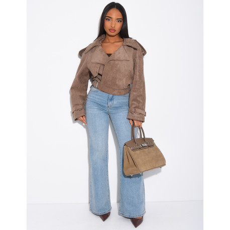 Kurze Perfecto-Jacke aus Wildlederimitat zum Binden