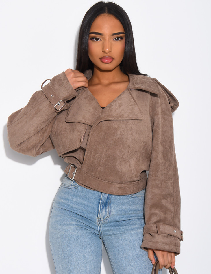 Kurze Perfecto-Jacke aus Wildlederimitat zum Binden