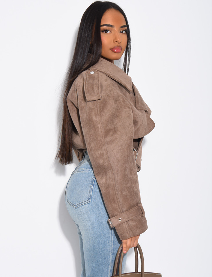 Kurze Perfecto-Jacke aus Wildlederimitat zum Binden