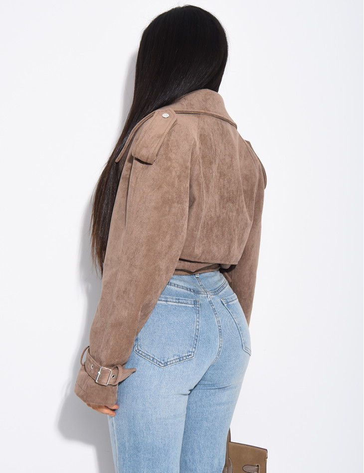 Kurze Perfecto-Jacke aus Wildlederimitat zum Binden