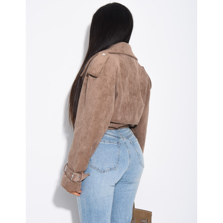 Kurze Perfecto-Jacke aus Wildlederimitat zum Binden