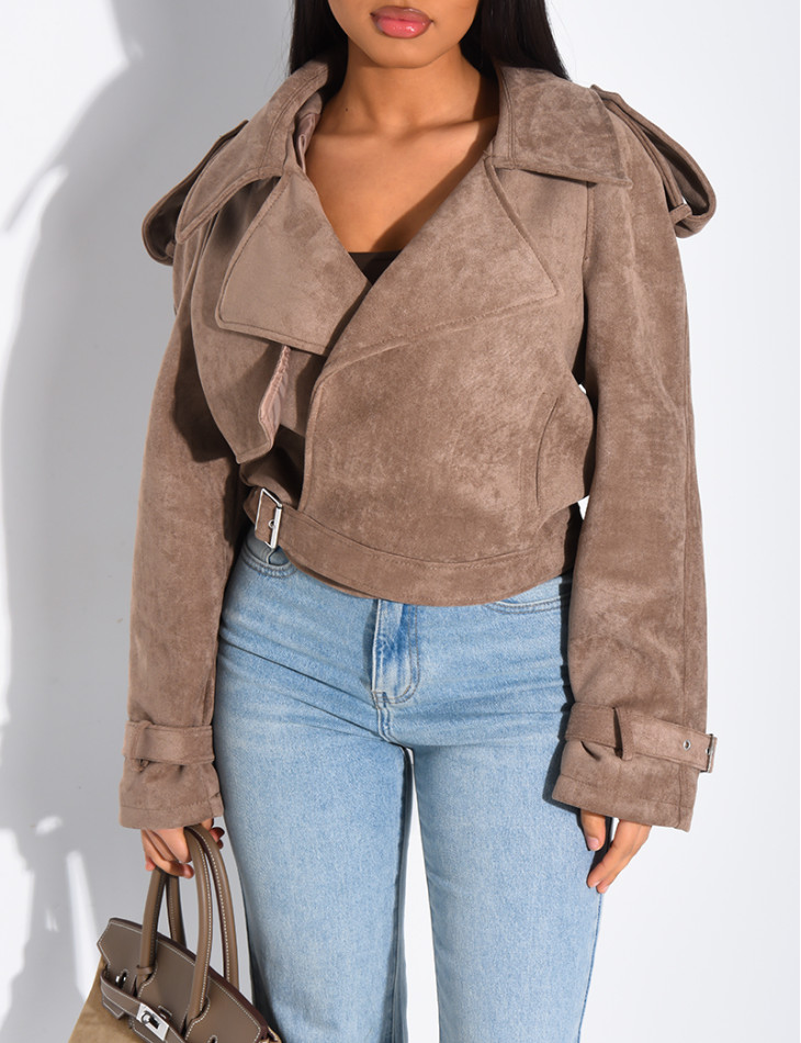 Kurze Perfecto-Jacke aus Wildlederimitat zum Binden