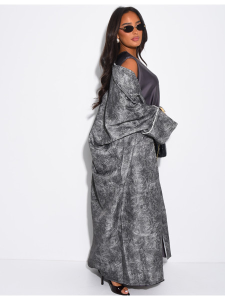 Ensemble robe en satin et kimono texturé à perles aux poignets