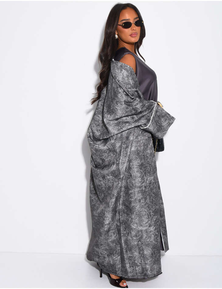 Ensemble robe en satin et kimono texturé à perles aux poignets