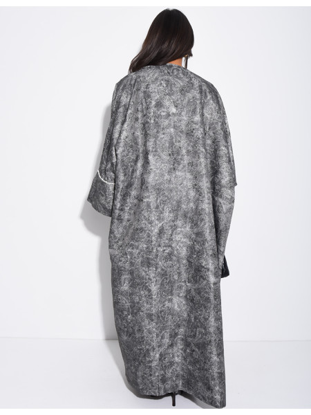 Ensemble robe en satin et kimono texturé à perles aux poignets