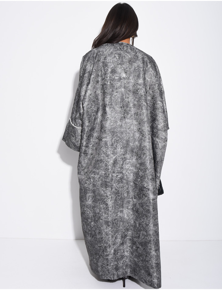 Ensemble robe en satin et kimono texturé à perles aux poignets