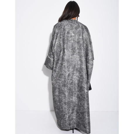 Ensemble robe en satin et kimono texturé à perles aux poignets