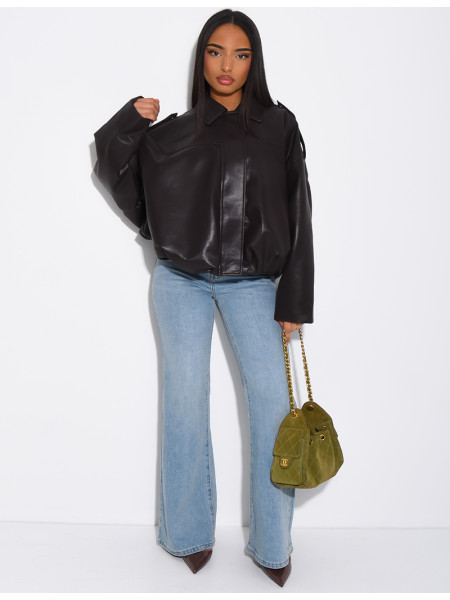 Flared faux leather bomber jackets