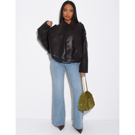 Flared faux leather bomber jackets