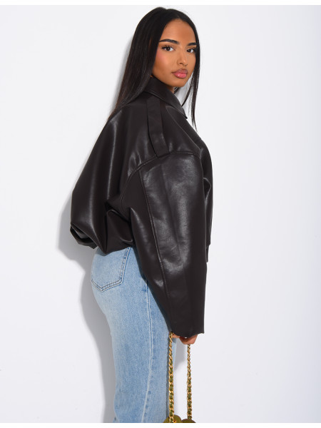 Flared faux leather bomber jackets