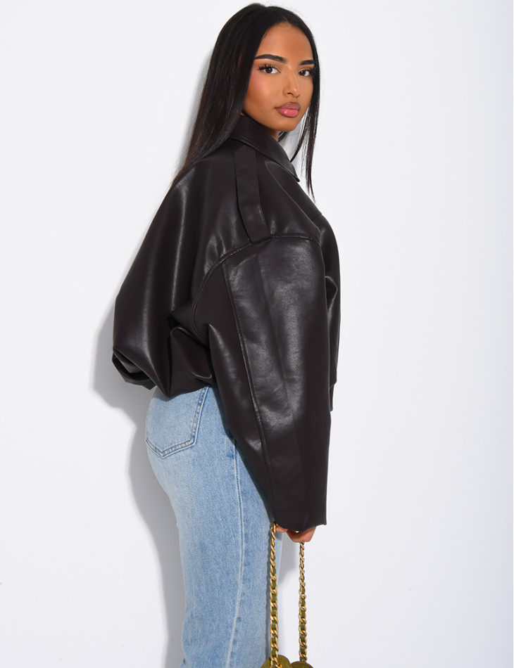 Flared faux leather bomber jackets