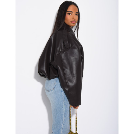 Flared faux leather bomber jackets