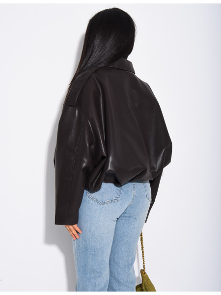 Flared faux leather bomber jackets