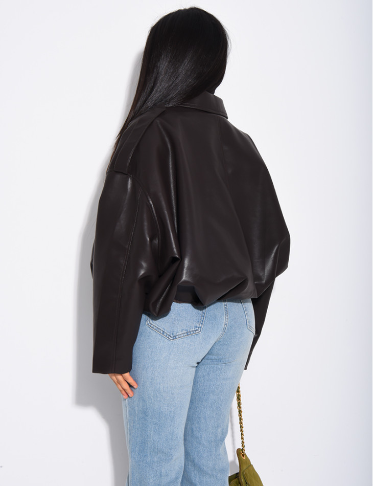 Flared faux leather bomber jackets