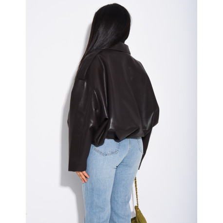 Flared faux leather bomber jackets